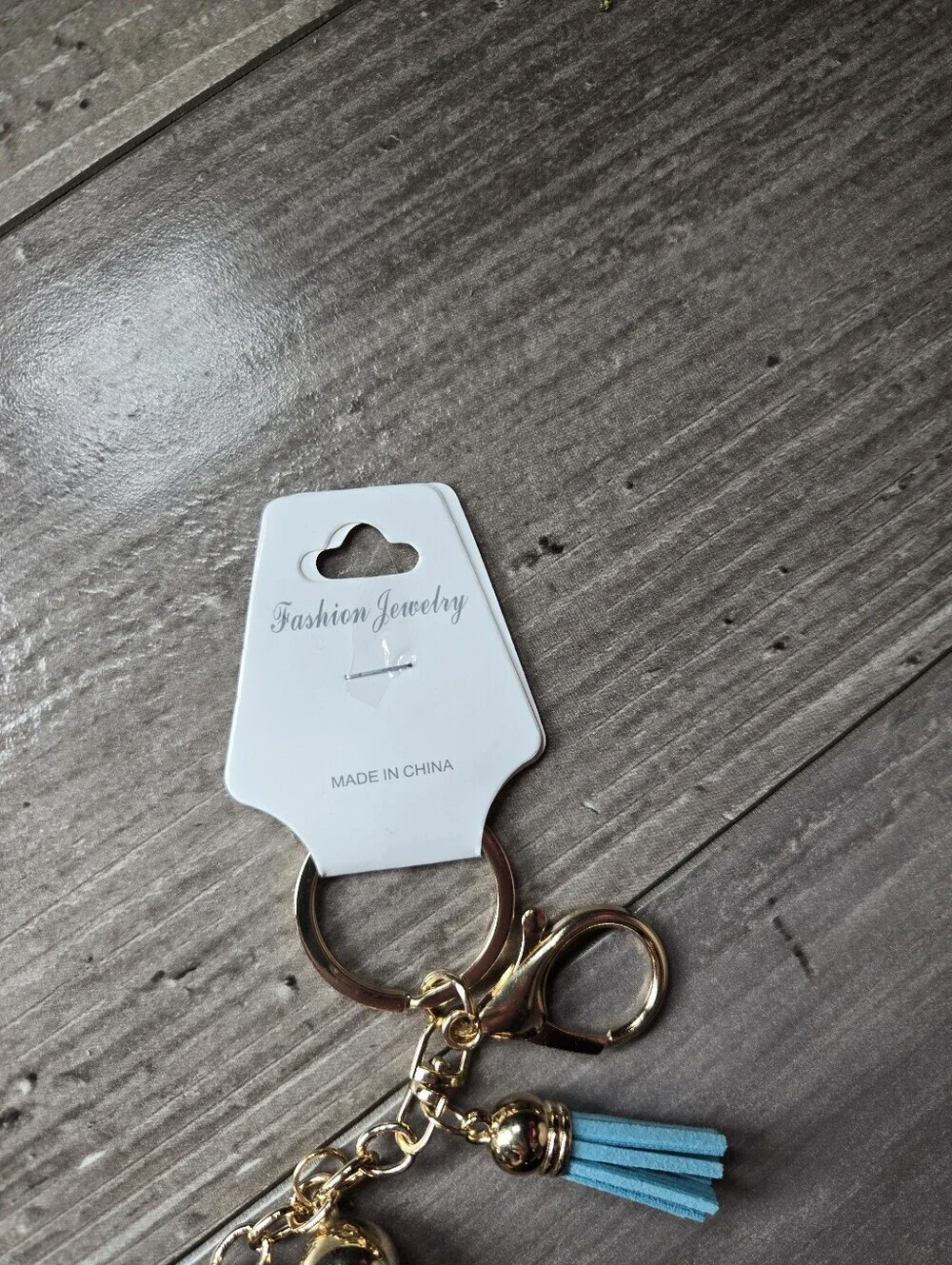 NWT Fashion Jewelry Sparkling Blue Labubu Inspired Gold Keyring Set with Charm